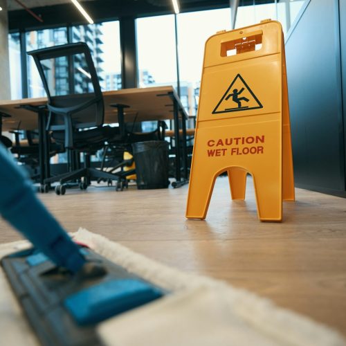 Cleaning with special mop in the modern office